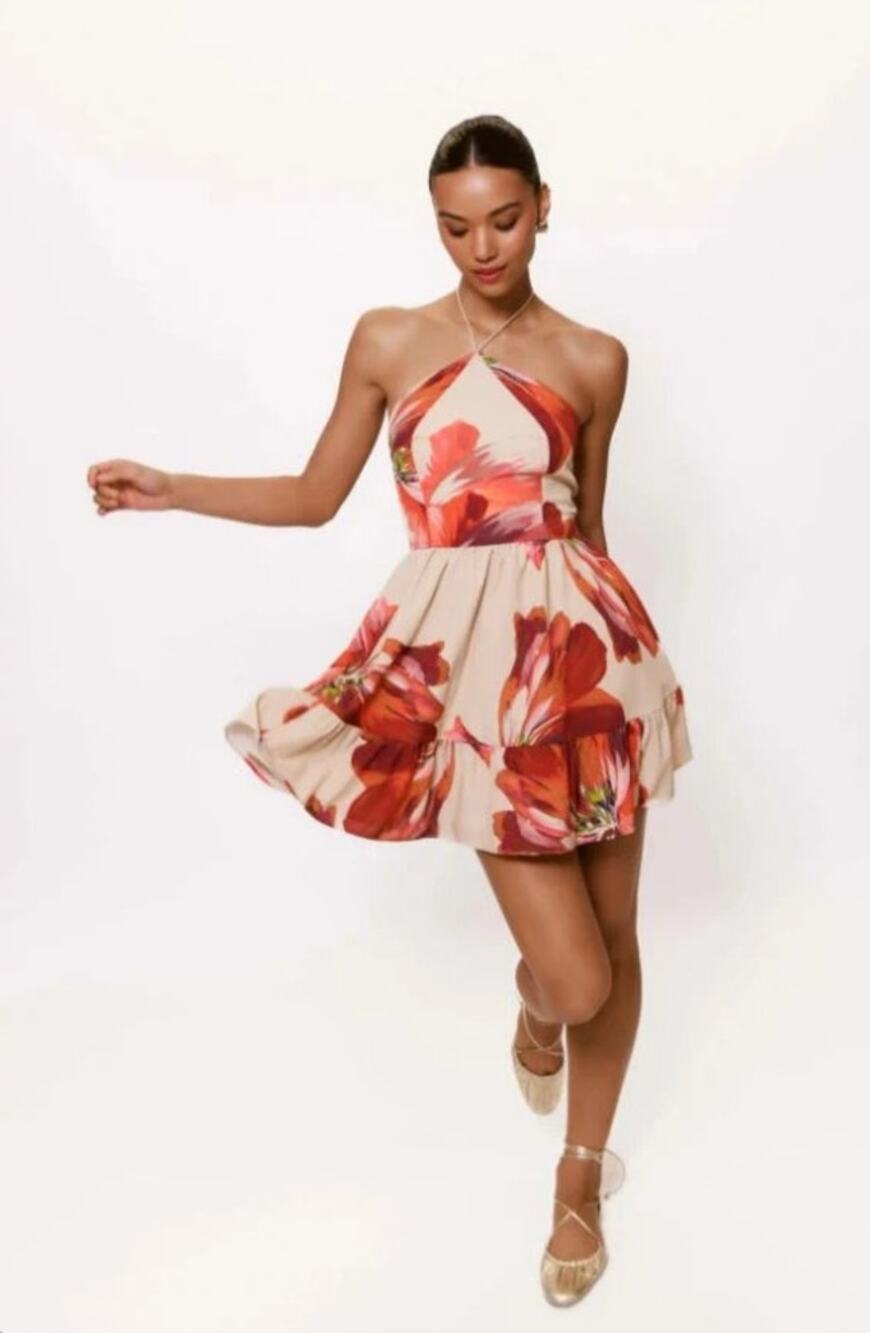 Hutch Mansi Flounce Floral Print Halter Mini Dress Size XL